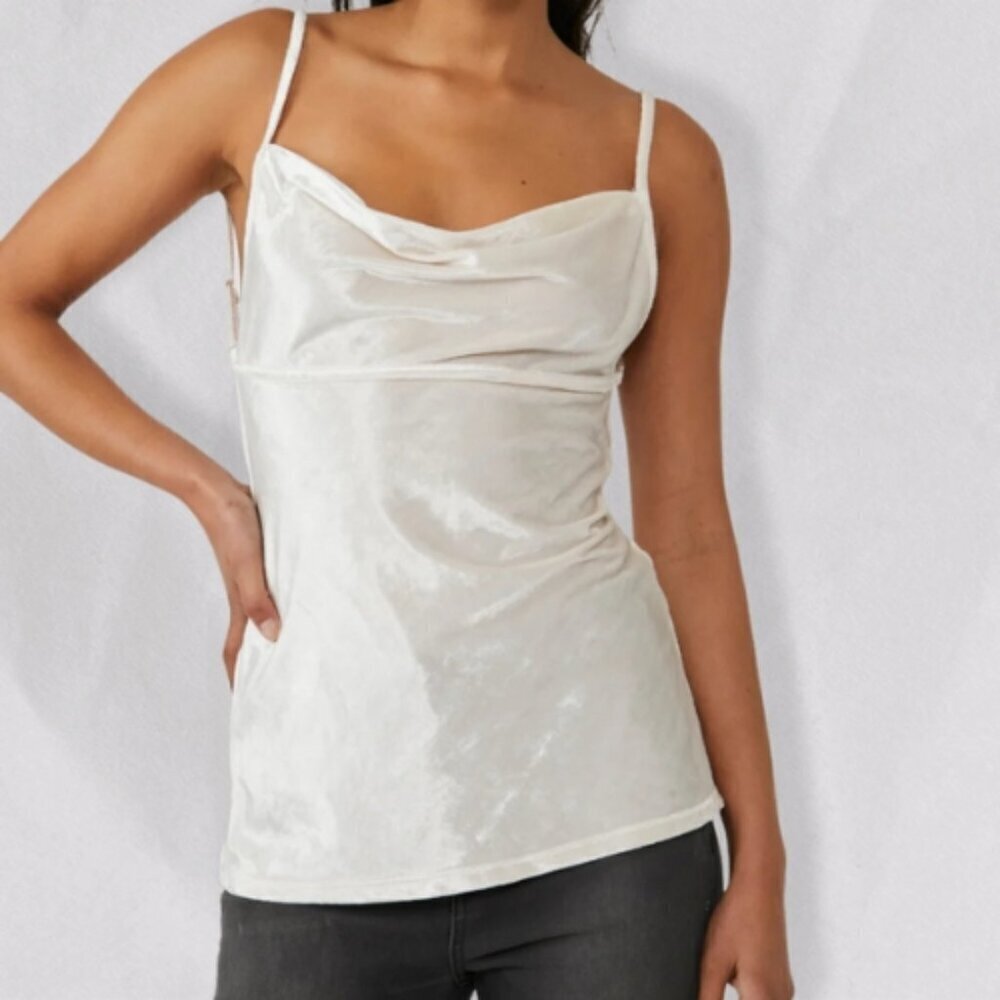 Free People Tunic Top Velvet Open Back Adjustable Straps Sleeveless Champagne S